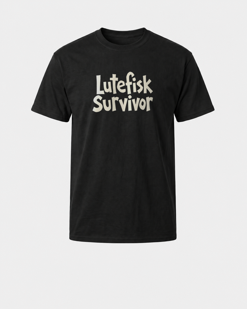 Lutefisk Survivor · Hand-Lettered tee
