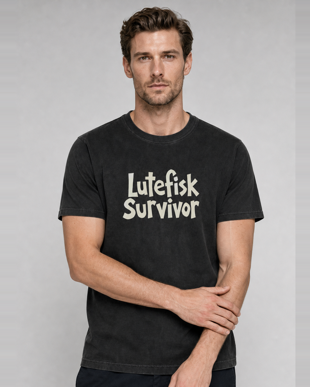 Lutefisk Survivor · Hand-Lettered washed tee