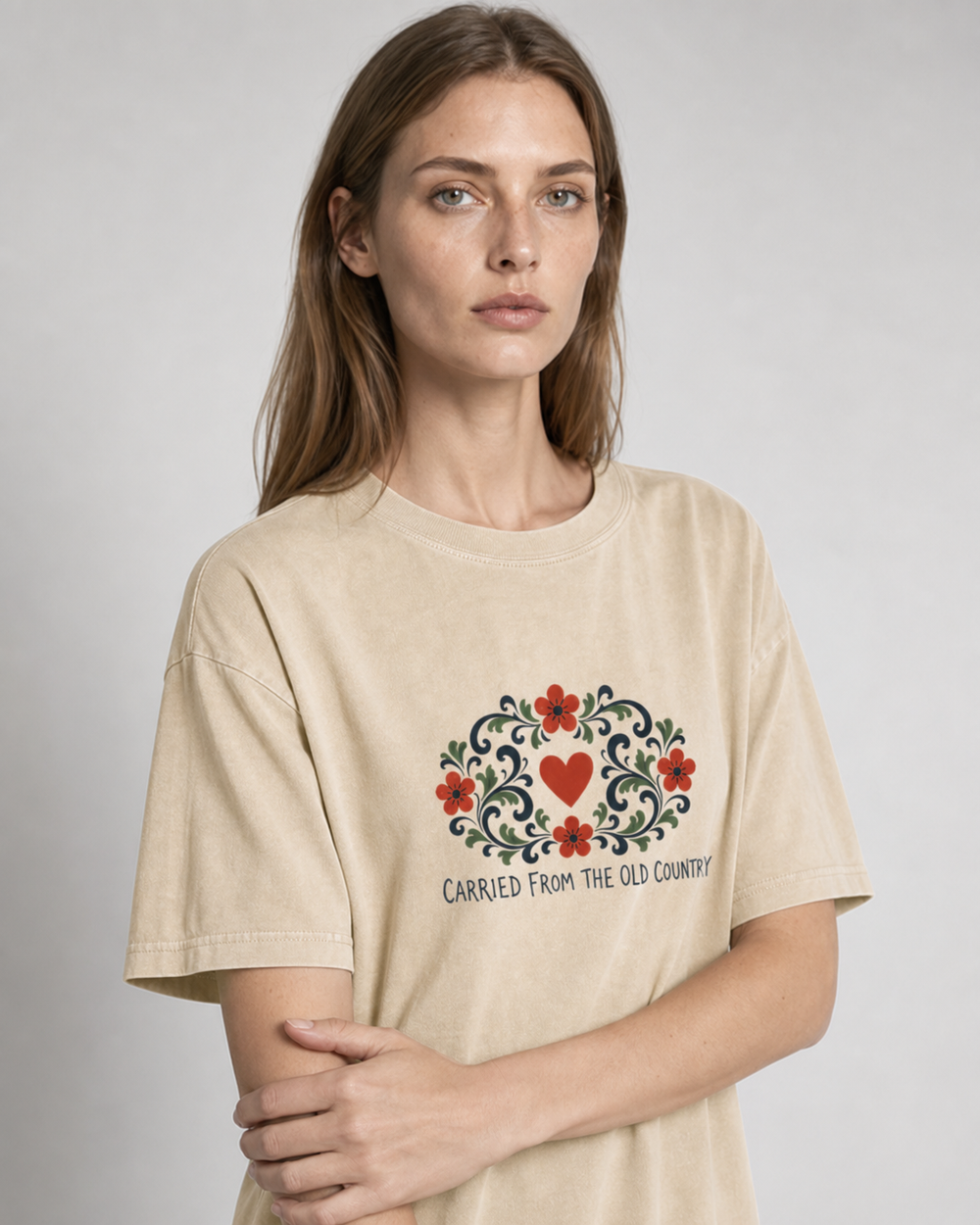 Rosemaling Heart washed tee