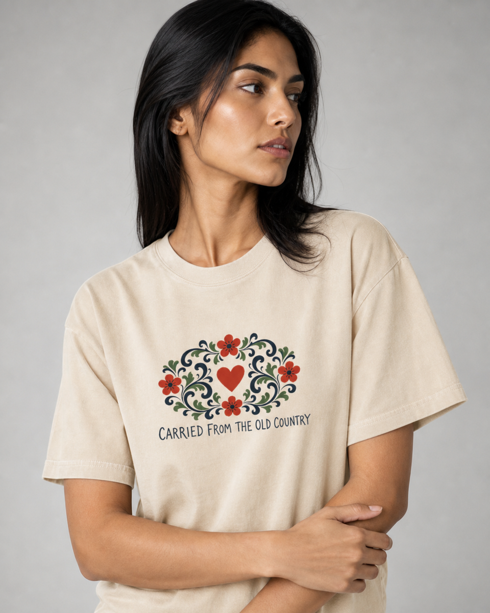 Rosemaling Heart washed tee