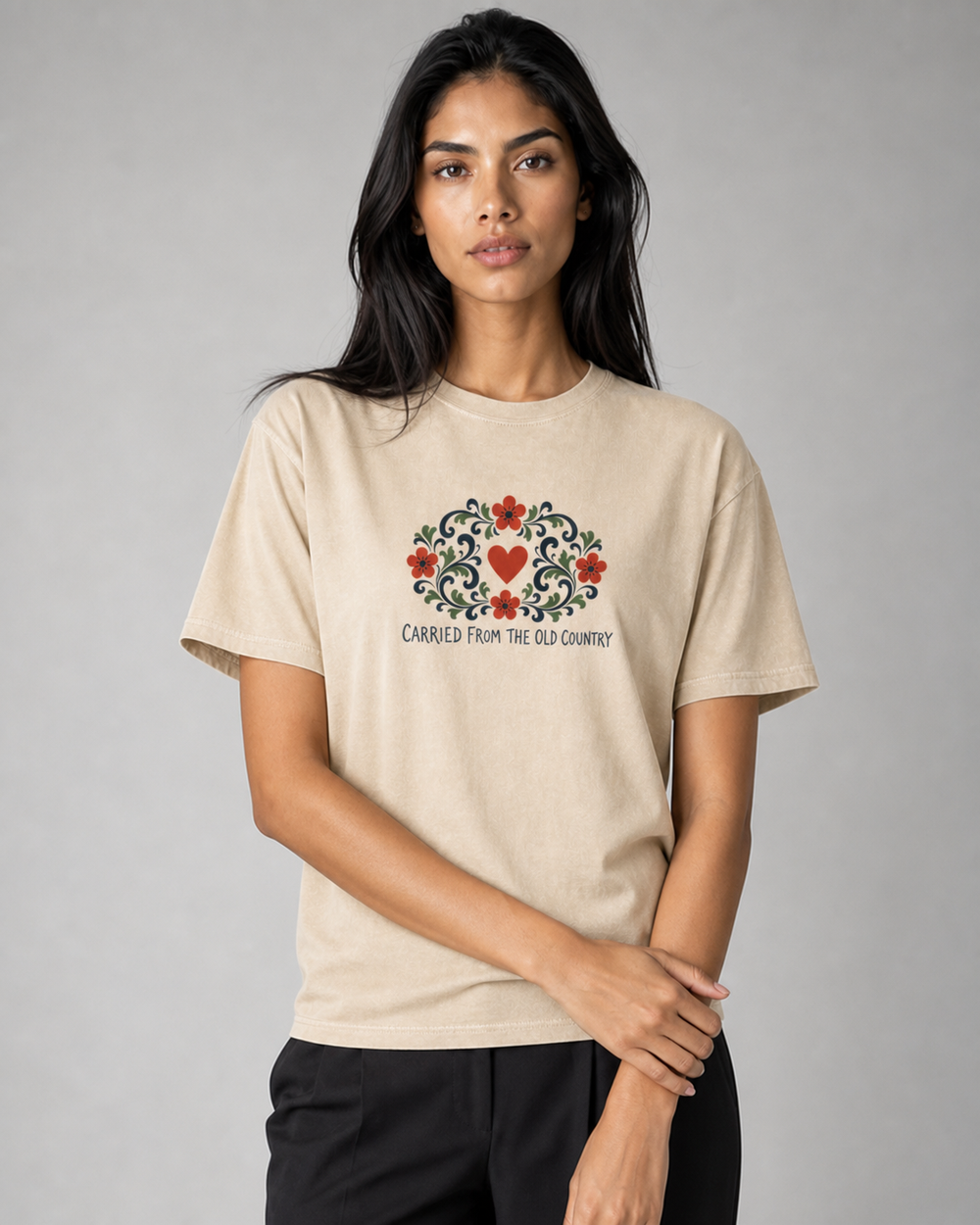 Rosemaling Heart washed tee