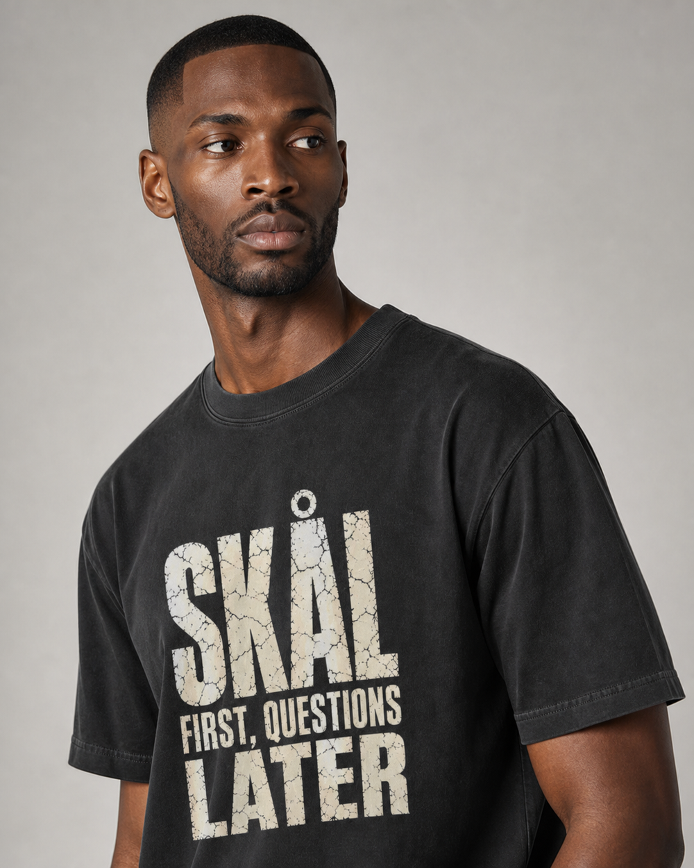 Skål First, Questions Later · Faded washed tee