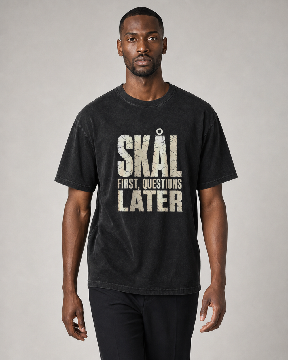 Skål First, Questions Later · Faded washed tee