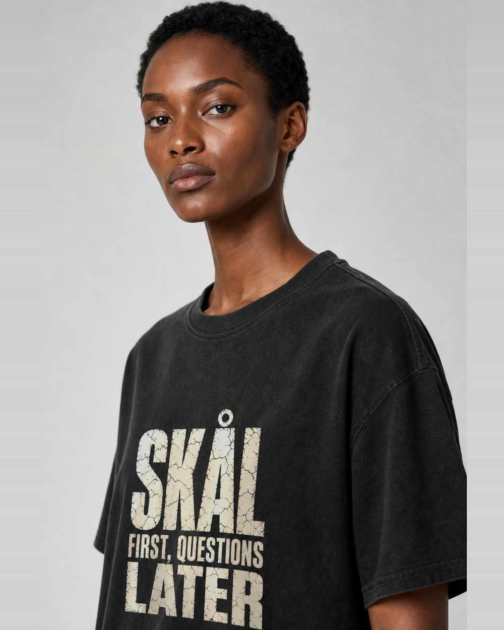 Skål First, Questions Later · Faded washed tee