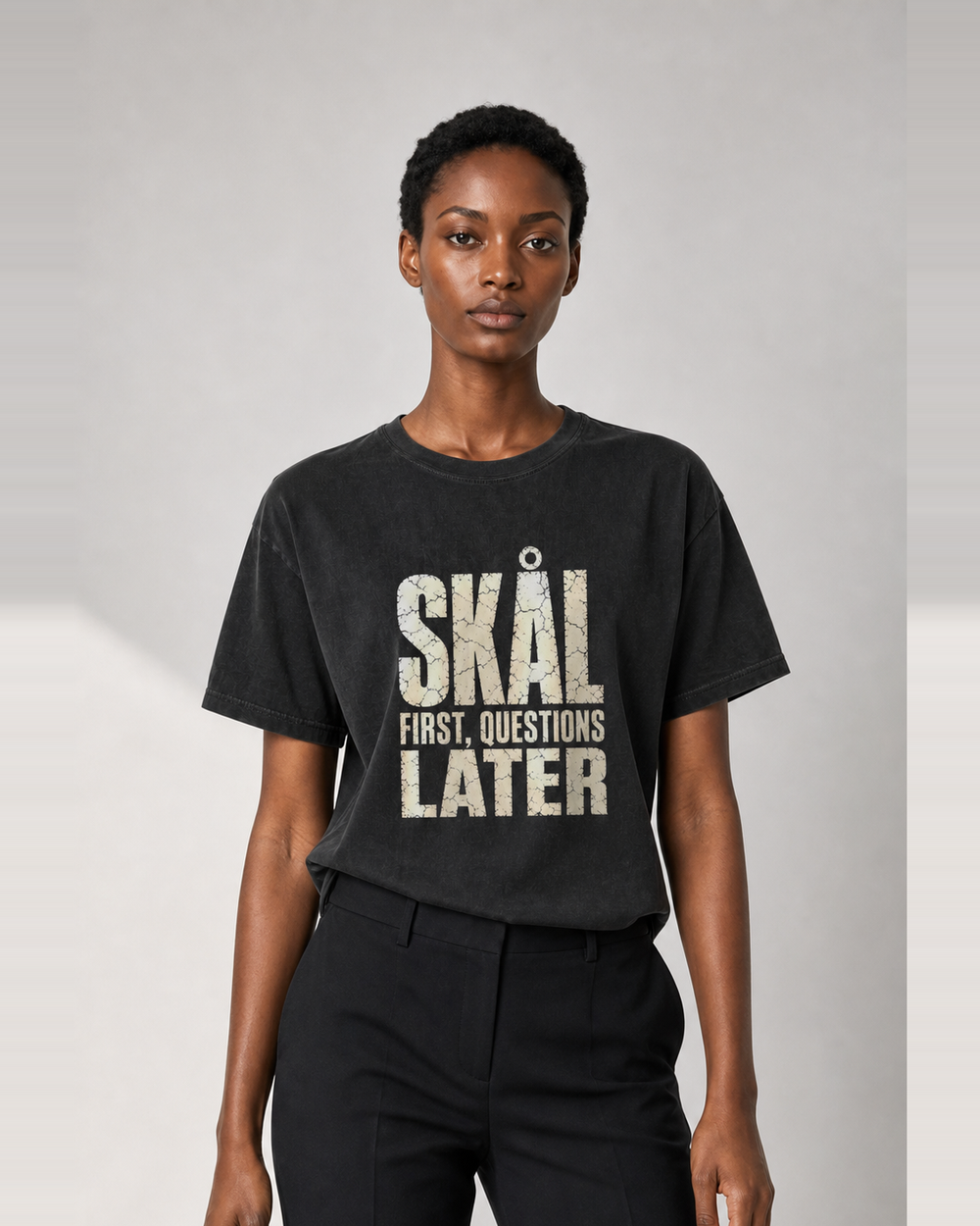 Skål First, Questions Later · Faded washed tee